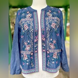 NWT J.Jill denim embroidered lightweight jacket MP